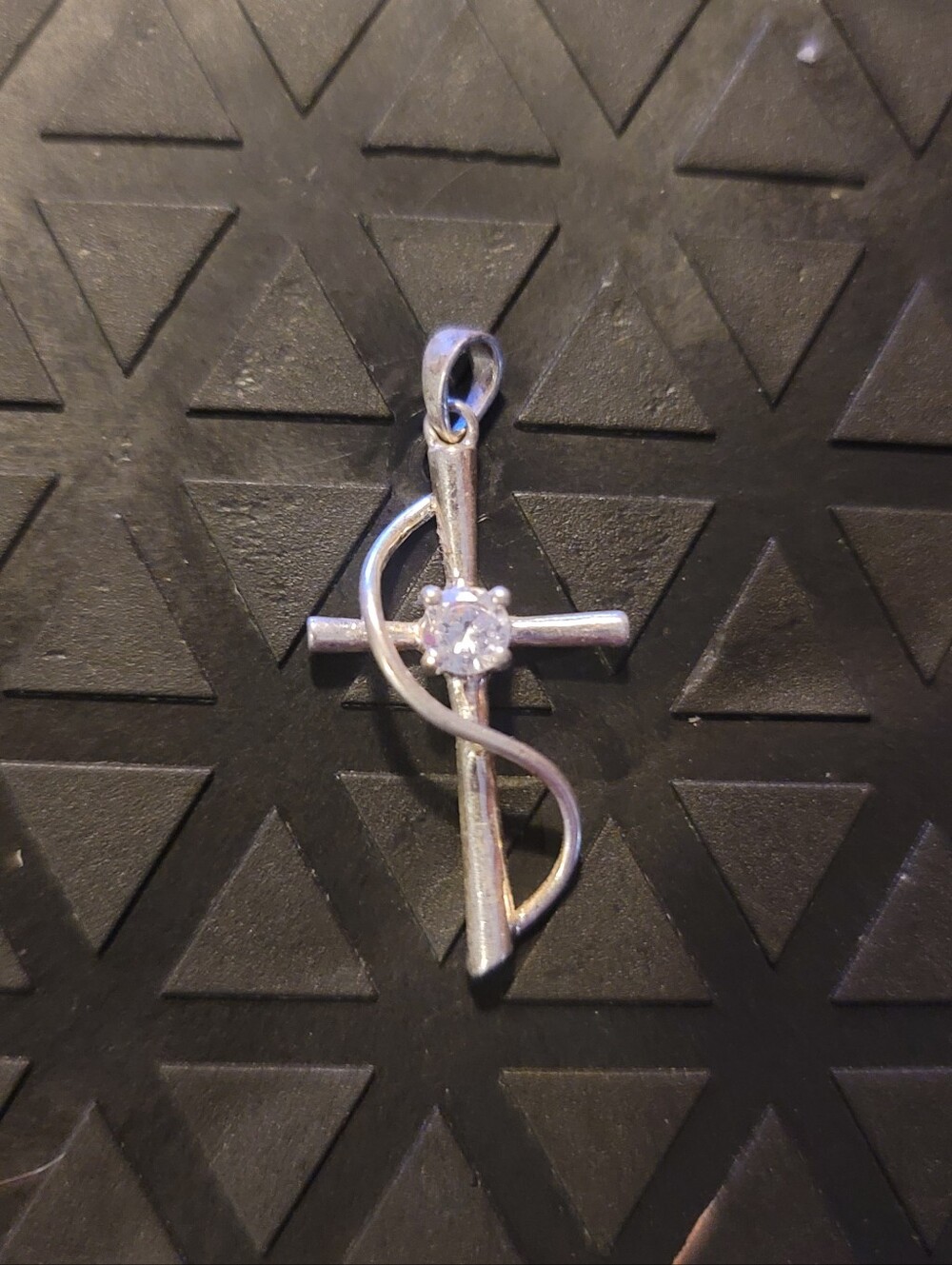 925 Sterling Silver Cross Pendant with CZ Swirl Design Dainty Christian Necklace